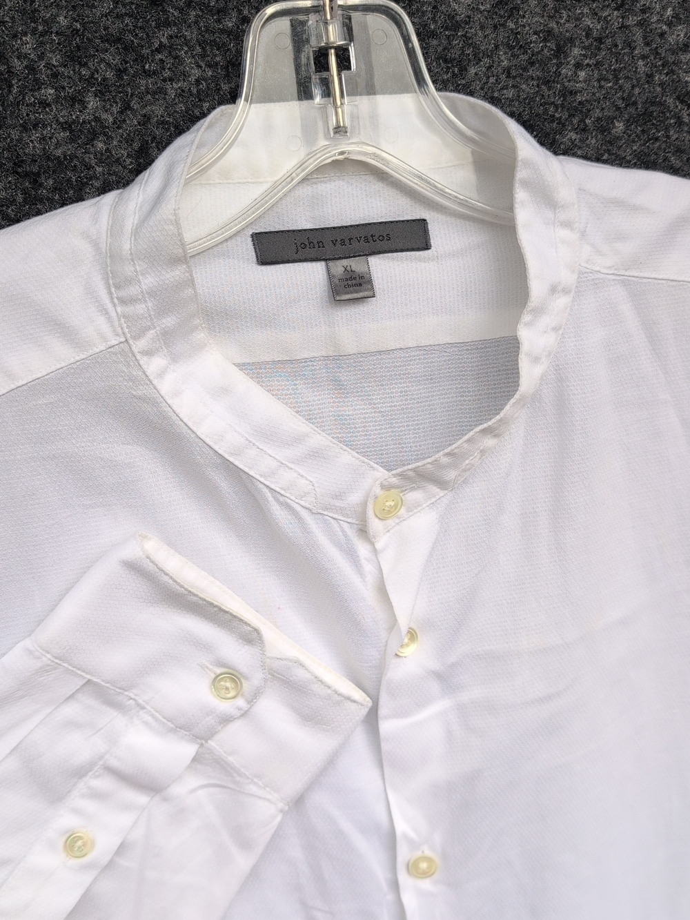 John Varvatos Dress Shirt Extra Large White Textured Honeycomb Mandarin Collar